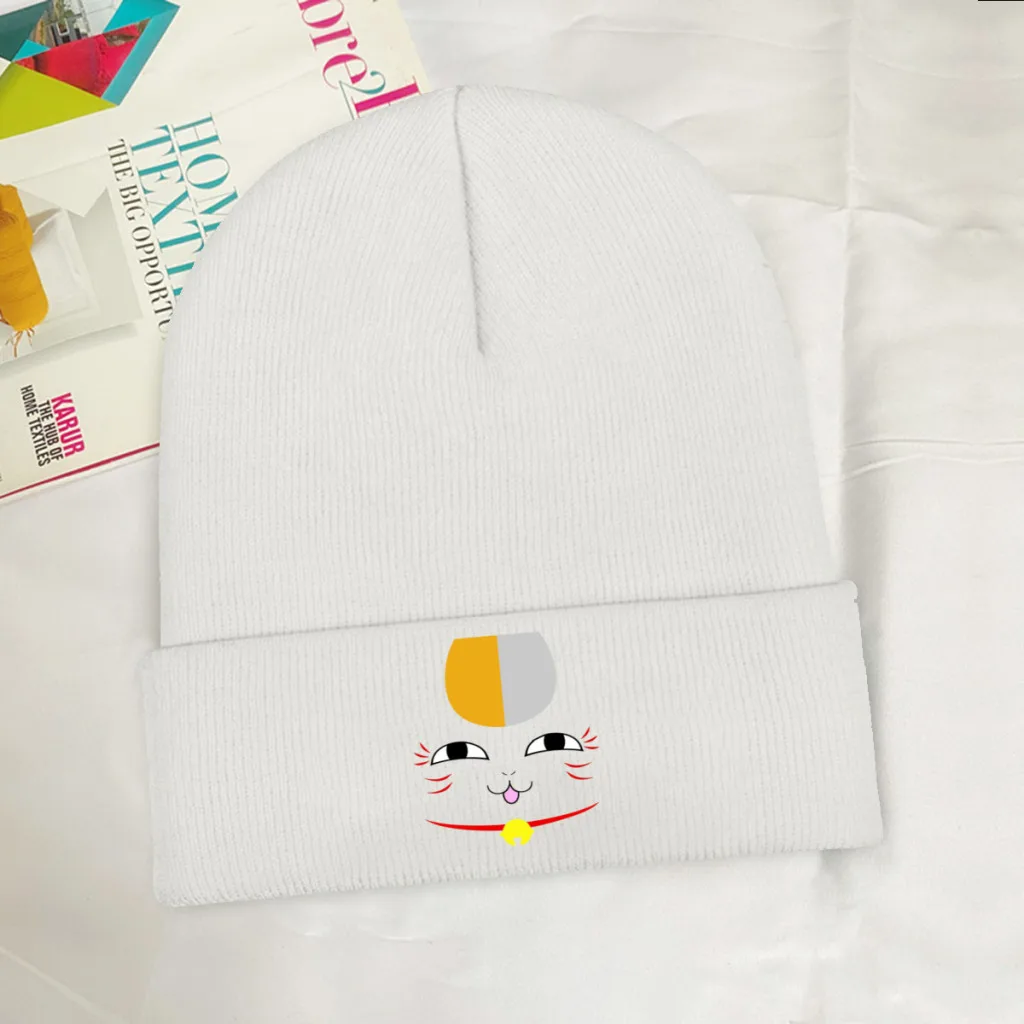 

Nyanko Happy Skullies Beanie Natsume Yuujinchou Takashi Natsume Anime Knitted Bonnet Teens Warm Cap Street Brimless Elastic Hats