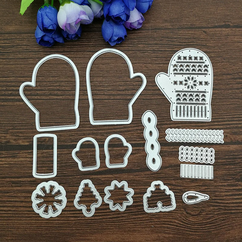 15Pcs/lot Christmas Gloves Metal Cutting Dies Stencil for DIY Scrapbooking Album Embossing Paper Cards Deco Crafts Die Cuts images - 6