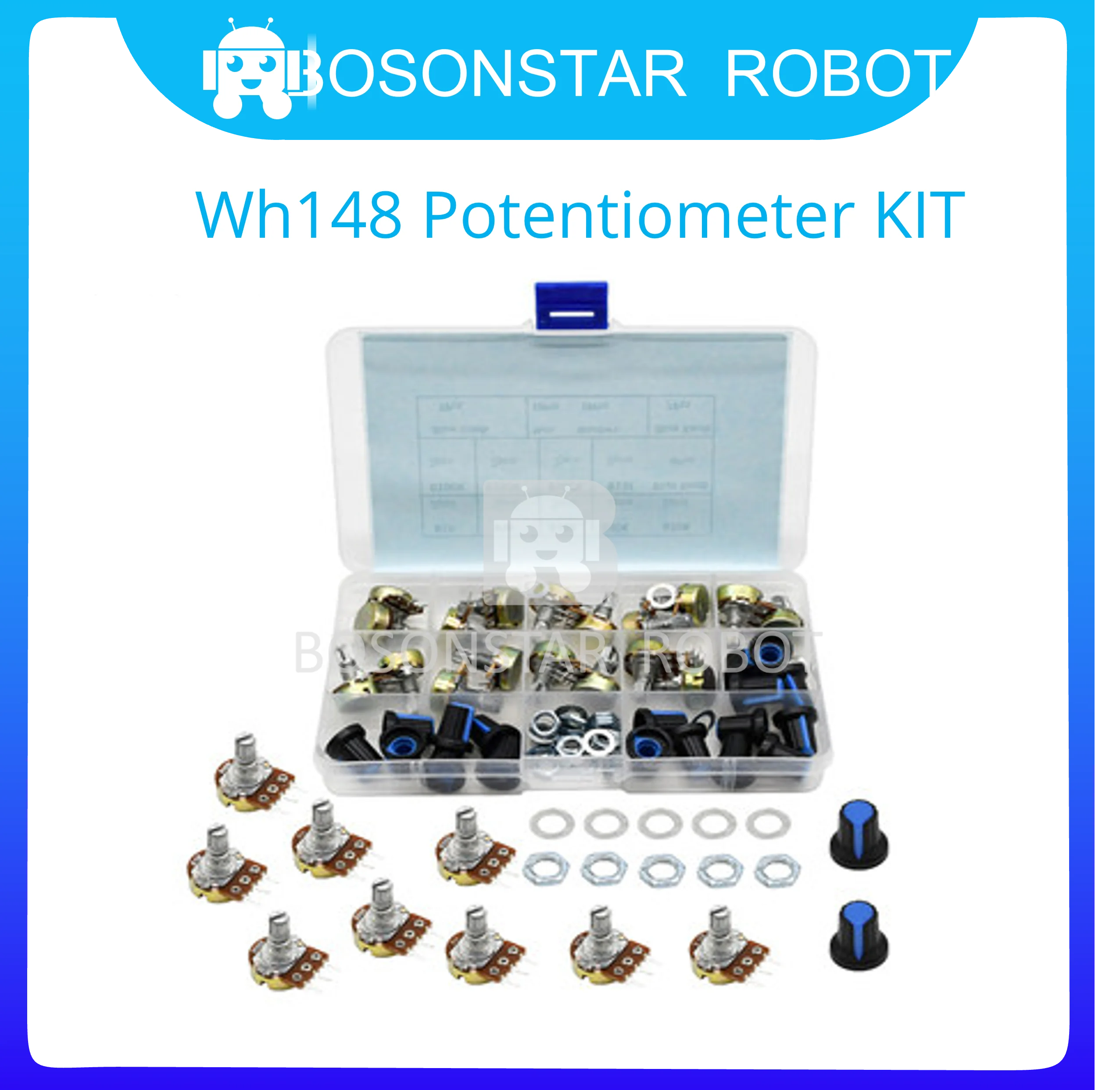 

WH148 Potentiometer Kit B1K 5K 10K 20K 50K 100K 250K 500K 1M15mm Linear Taper Rotary Potentiometer Resistor Set 3pin With Cap
