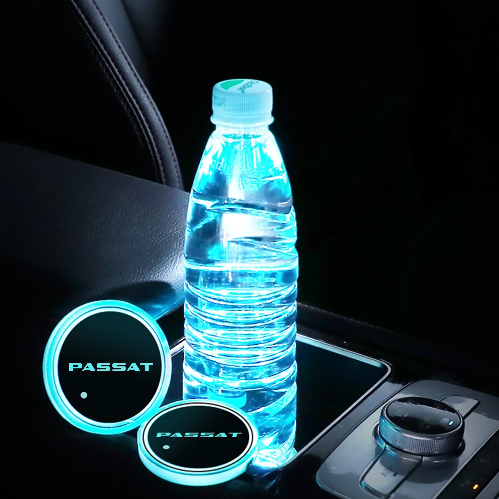 

2Pcs For VW Passat B4 B5 B5.5 B6 B7 B8 B9 Rline R Line Variant 1997-2021 Led Car Cup Badge Light Luminous Coaster Drink Holder