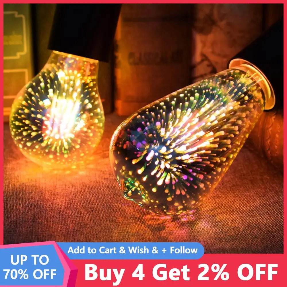 

3D Colorful LED Edison Light Bulb E27 220V 110V Vintage Fireworks Decoration Bulb ST64 G95 A60 Christmas Ampoule LED Lamp Light