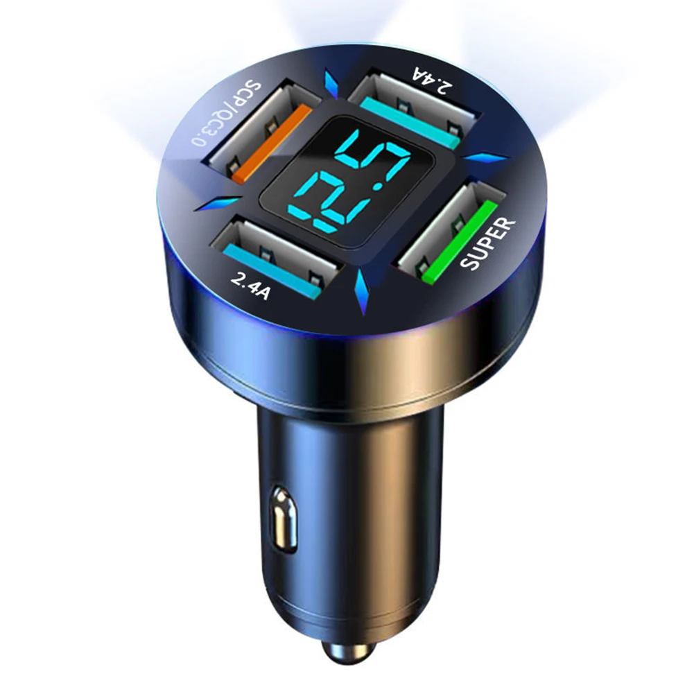 

Charging Adapter Car Charger LED Display 4 USB Port Car Charger Super Charging Adapter QC3.0 Fast Charging Phone Charger