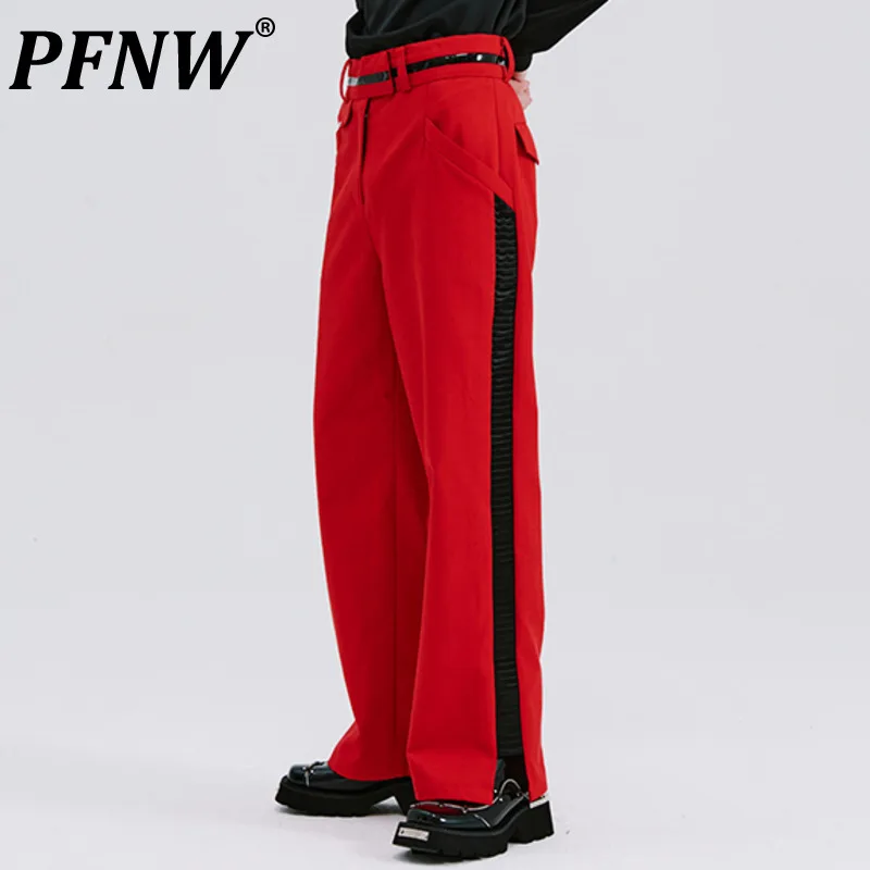 PFNW Spring Autumn New Men's High Street Straight Casual Suit Pants Leisure Patchwork Personality Trend Outdoor Trousers 28A3101