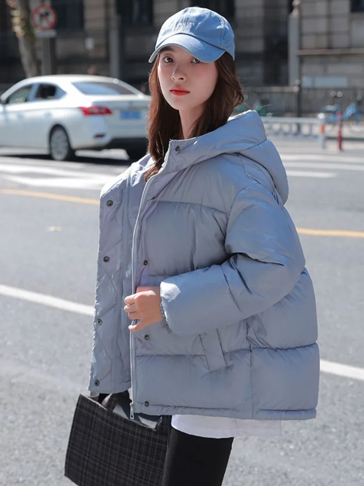 Women Winter White Baseball Uniform Jacket Padded Cotton Warm Coat 2022 New Casual Hooded Parkas Female Outwear