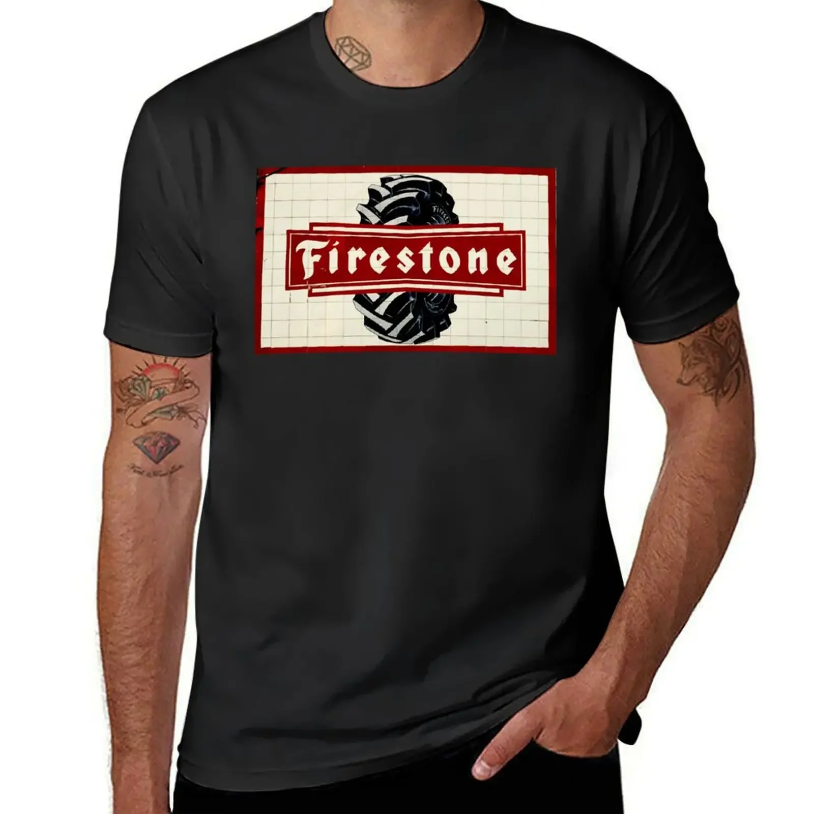 Фото Firestone шины винтажные логотипы Классическая футболка Милая одежда синие архивы быстросохнущая блузка мужские рубашки №1
