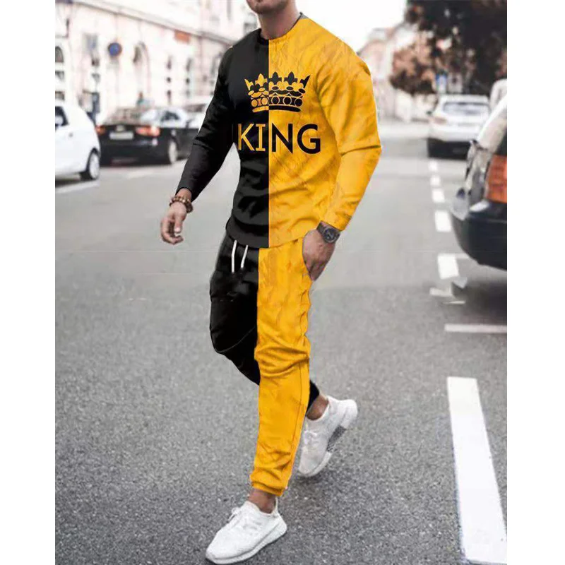 

Autumn Tracksuit Men's Casual Sports Suit 3D Long Sleeve Tshirt + Pants Pullover Sweatshirt Fashion Sportswear Men's Clothing