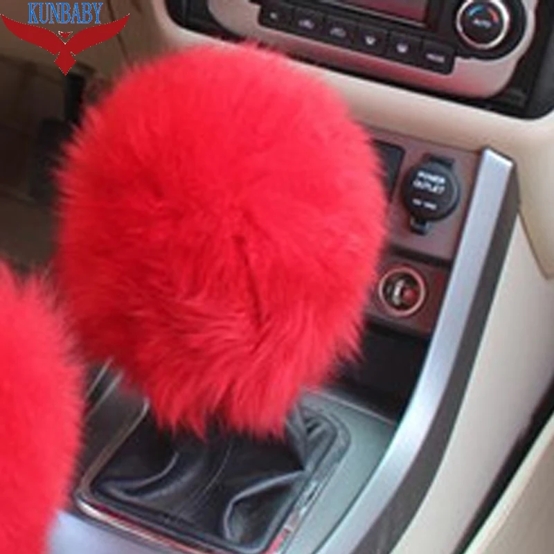 

KUNBABY 1 шт. модный автомобильный аксессуар длинная плюшевая ручка переключения из 100% шерсти овечьего меха чехол розовый/черный/белый/красный/...