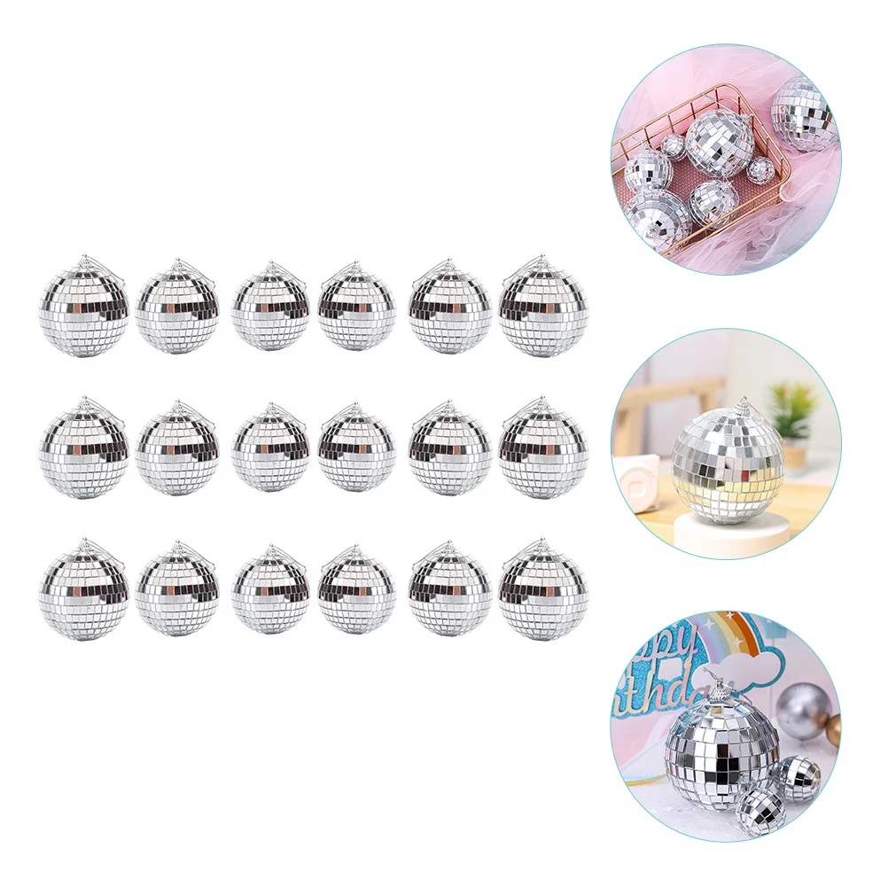 

Mirror Disco: 18pcs Silver Hanging with Attached String Rope Reflective Small Party Mirror Balls for Ring Reflects Light Fun