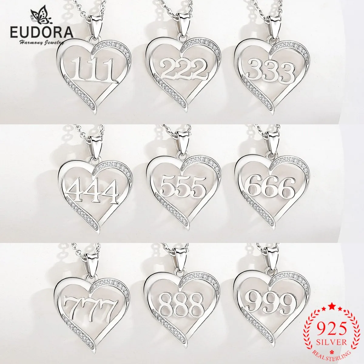 

Eudora 925 Sterling Silver Angel Number Necklace 111 222 333 444 777 888 999 666 Lucky Numbers Pendant Charms Jewelry for women