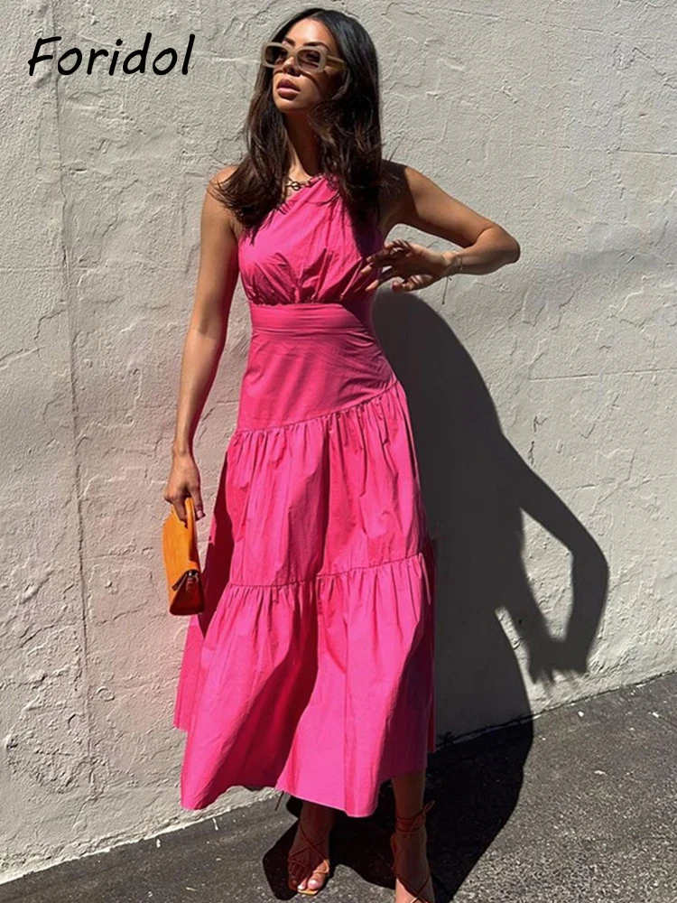 Женское летнее Хлопковое платье Foridol на одно плечо без рукавов 202 Элегантное