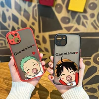 cute one piece zoro luffy for apple iphone 13 12 11 pro max mini xs max x xr 6 7 8 plus frosted translucent phone case fundas