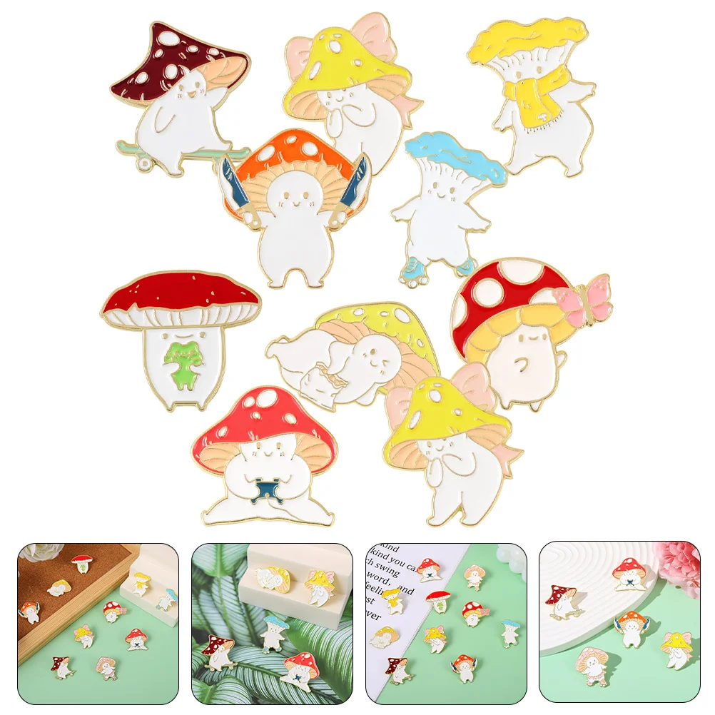 

10Pcs Brooch Pin Cartoon Mushroom Brooch Adorable Mushroom Brooch Clothes Lapel Pin Decoration