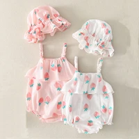 summer girl baby bodysuits strawberry pattern clothes and hat two piece set newborn baby clothes infant toddler clothing outfits