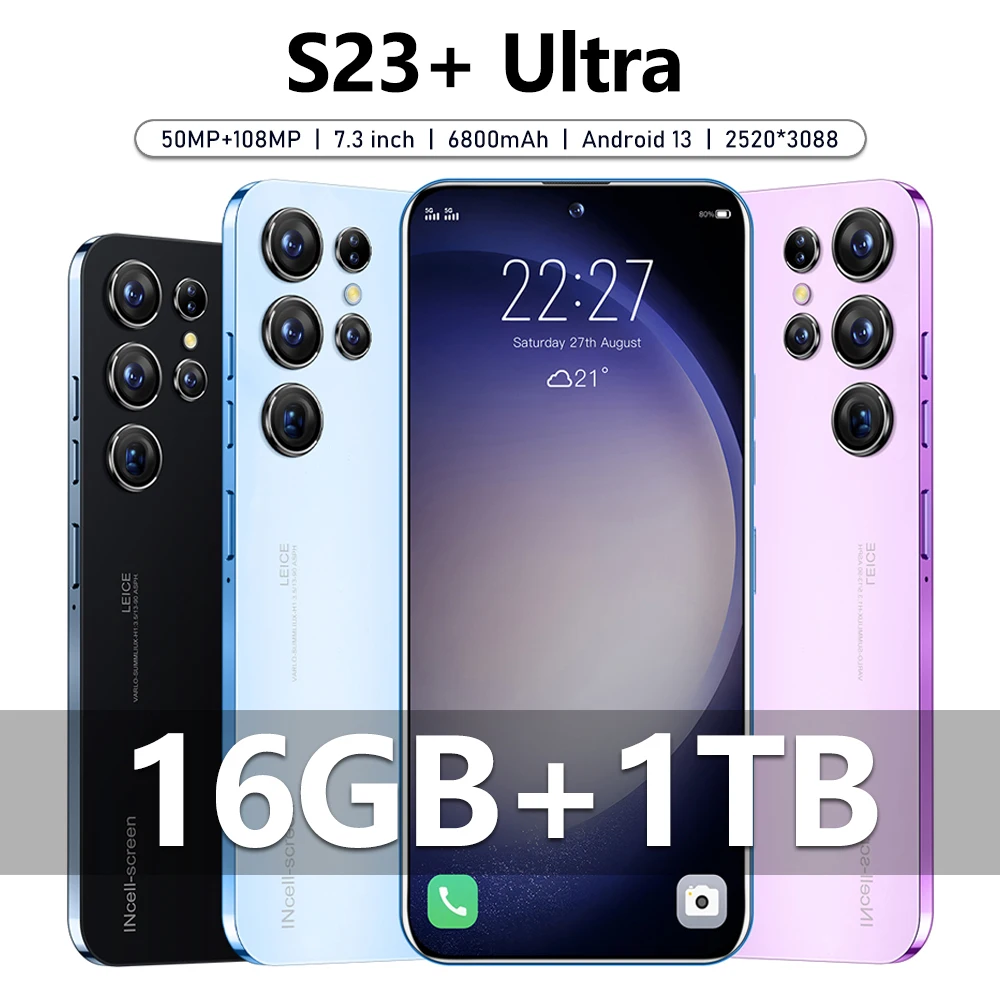 

Оригинальный смартфон S23 Ultra с HD экраном 7,3 дюйма, 16 ГБ + 1 ТБ, сотовый телефон с двумя Sim-картами, Android 13, разблокированный, 7800 МП, мАч