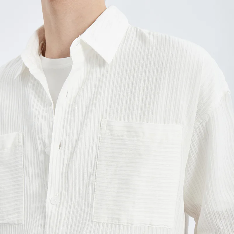 EUOW 100% Cotton Luxury T Shirts Men 2022 Summer New Deisgn Loose Casual Lapel Pocket Shirt White Men Clothing Tee Tops Thin