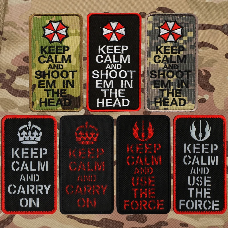 Наклейки на одежду с вышивкой Keep Calm And Shoot Em In The Head