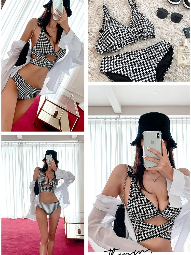 Zia такой же сексуальный стиль винтажный черно-белый комплект бикини с принтом