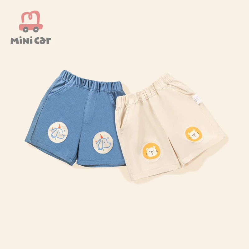 Детские хлопковые шорты для мальчиков и девочек однотонные с мультяшным принтом