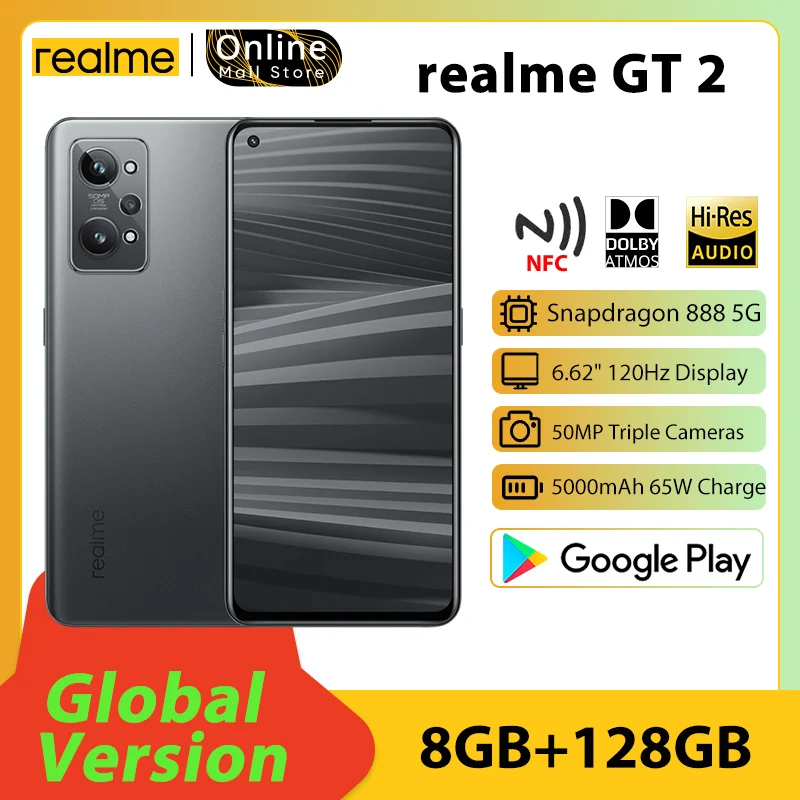 

Global Version realme GT 2 5g Smartphone Snapdragon 888 120Hz 6.62'' AMOLED Screen 5000mAh Battery 65W Super Charge 50MP Camera