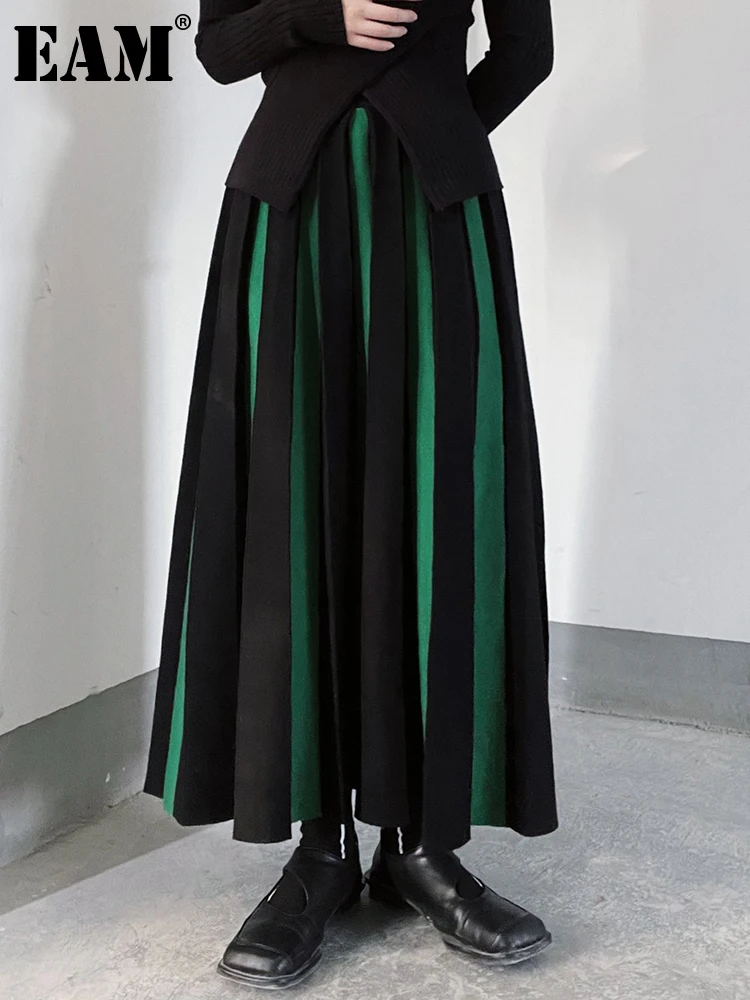 

[EAM] High Elastic Waist Black Striped Knitting Long Elegant Half-body Skirt Women Fashion Tide New Autumn Winter 2023 1DF3464