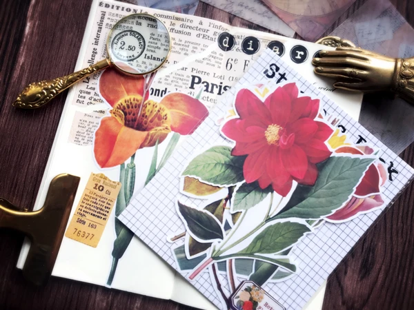 

6pcs big size vintage flowers stickers material retro Flower Plants Scrapbooking Material Paper Label Diary Sticker Stationery