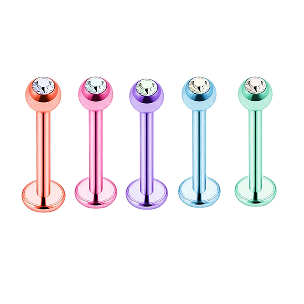 5pcs 16g Stainless Steel Lip Labret Piercing Crystal Ball Monroe Lip Stud Helix Tragus Conch Piercing Cartilage Earrings images - 6