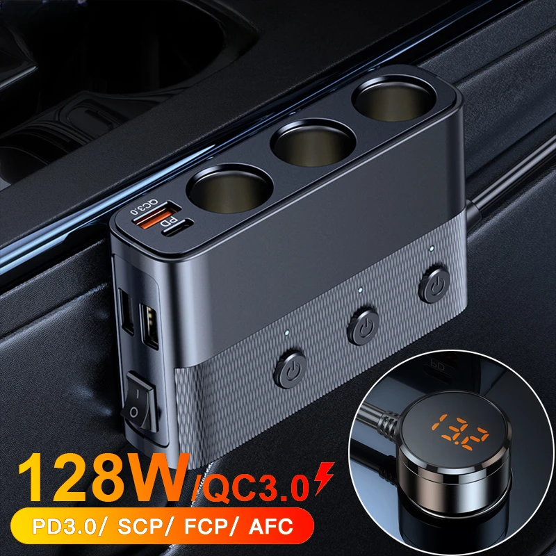 

Автомобильное зарядное устройство с USB-портом и цифровым дисплеем, 128 Вт