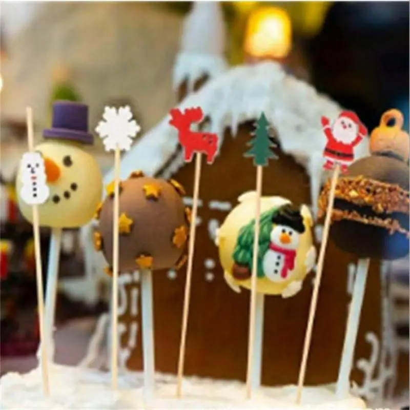 Рождественский бамбуковый шампур выбор для коктейлей Топпер кексов одноразовая