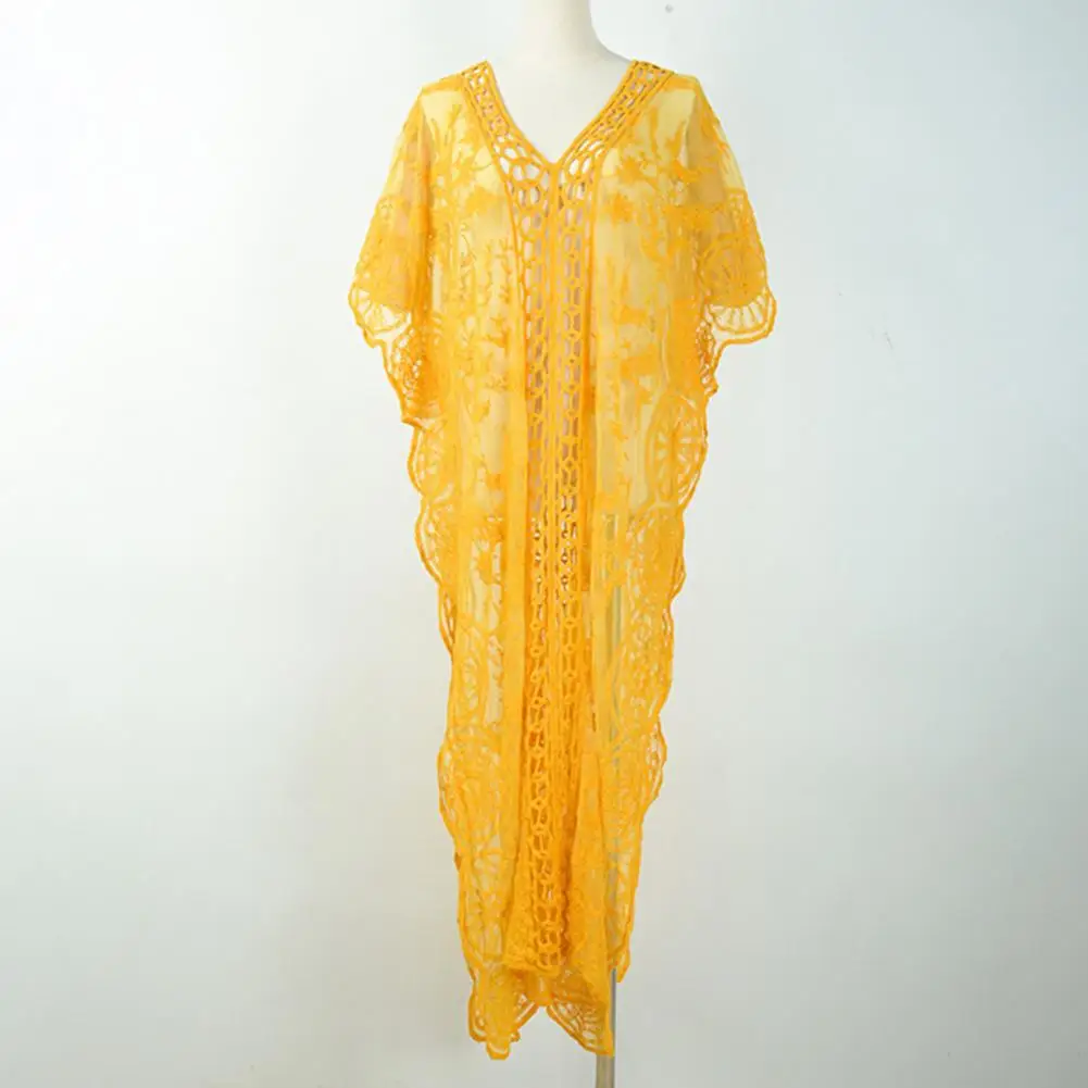

Bikini Cover Up Half Sleeves Women Beach Dress V Neck Beach Cover Up
