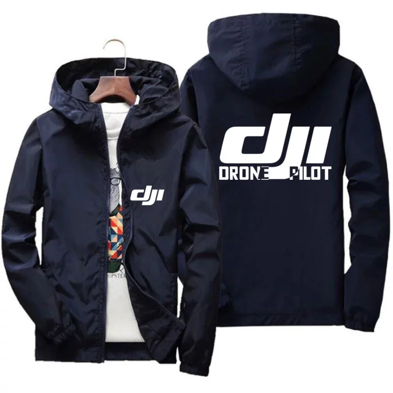 

Men's Bomber Hooded DJI Drone Pilot Casual Thin Windbreaker Jackets Coat Male Outwear Sports Windproof Clothing Large Size 7XL