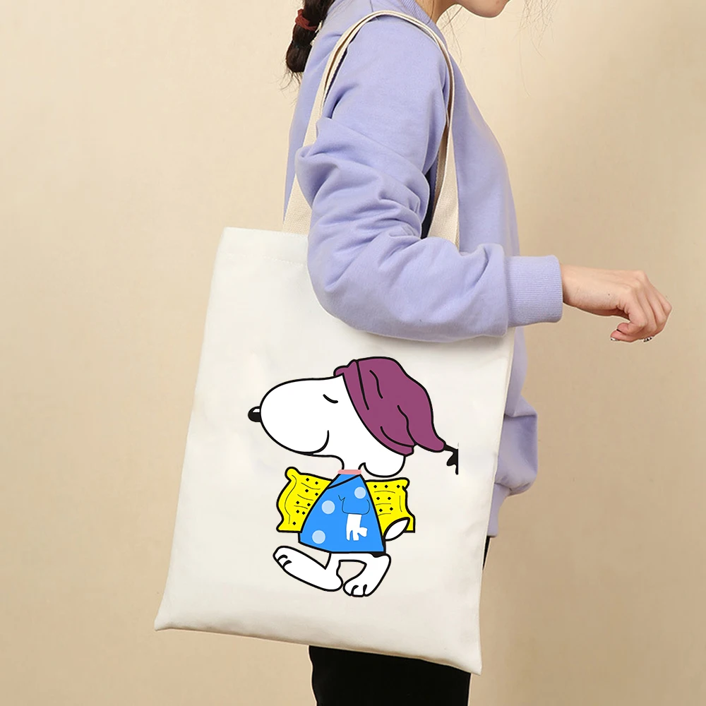 

Snoopy Cartoon Dog Women's Canvas Shopping Bag Shopper Cute Printed Handbag Messenger Bag Female Korean Students Shoulder Bags