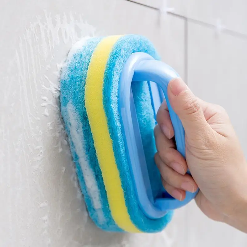 

Sponge brush kitchen bathroom cleaning sponge brush blue multi-function handle plastic handle sponge bath bottom bath brush