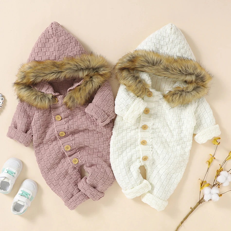 

Детские комбинезоны, вязаная одежда, Осенние Комбинезоны с длинным рукавом для новорожденных мальчиков и девочек, детские комбинезоны с капюшоном, однотонные комбинезоны для малышей, детей