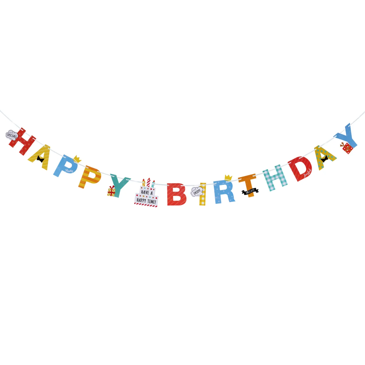 

2.2 Meters Creative Colorful Birthday Banners Stripe Cake Gift Box Designs Hanging Bunting Flags Garland