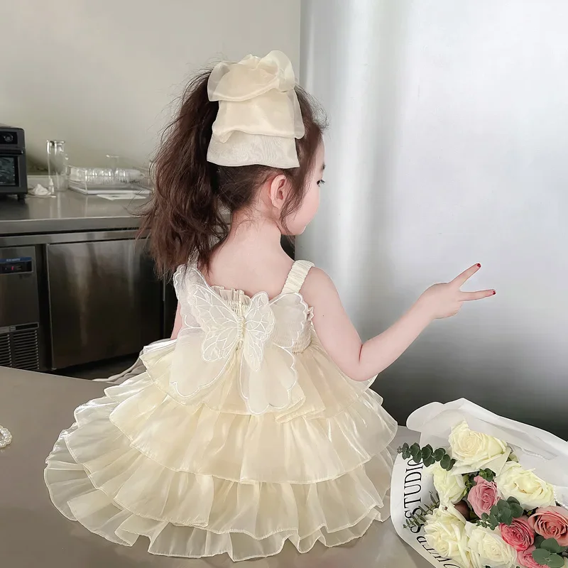 Модное платье принцессы на бретельках для маленьких девочек летнее без рукавов