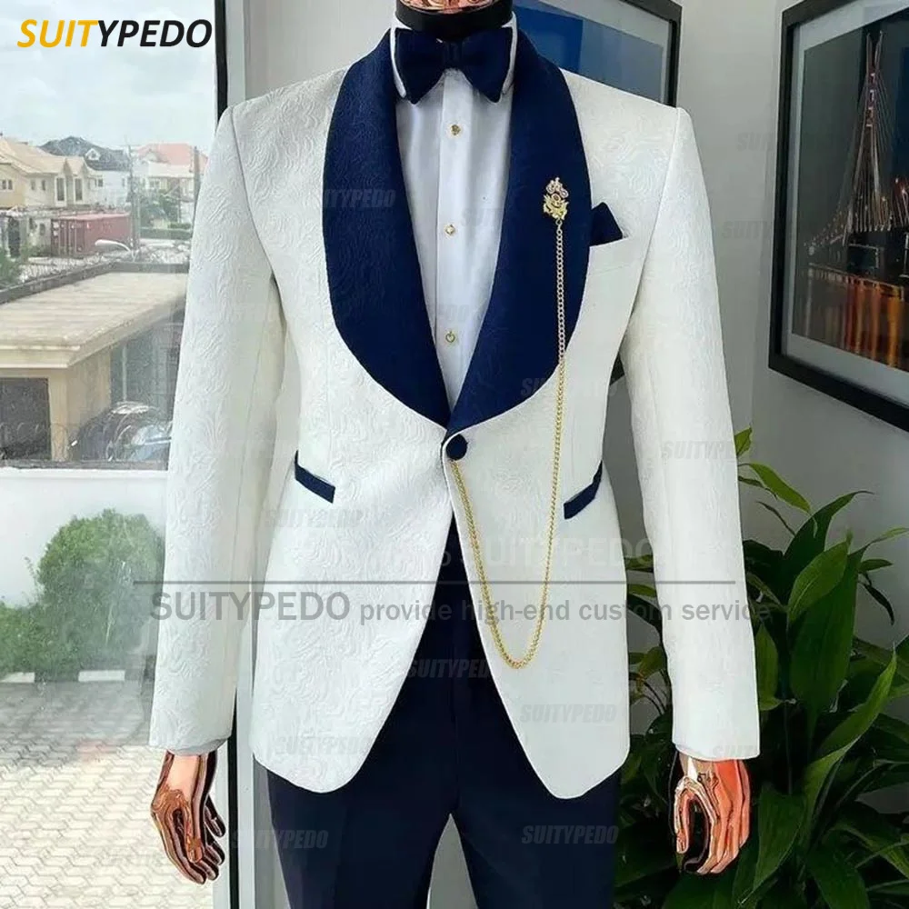 Новейшие комплекты белых жаккардовых костюмов для мужчин свадебные женихи