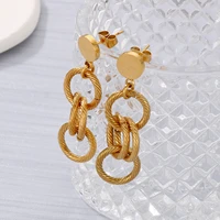 stainless steel round ring drop earrings for women fashion gold color circle earring party jewelry accessories