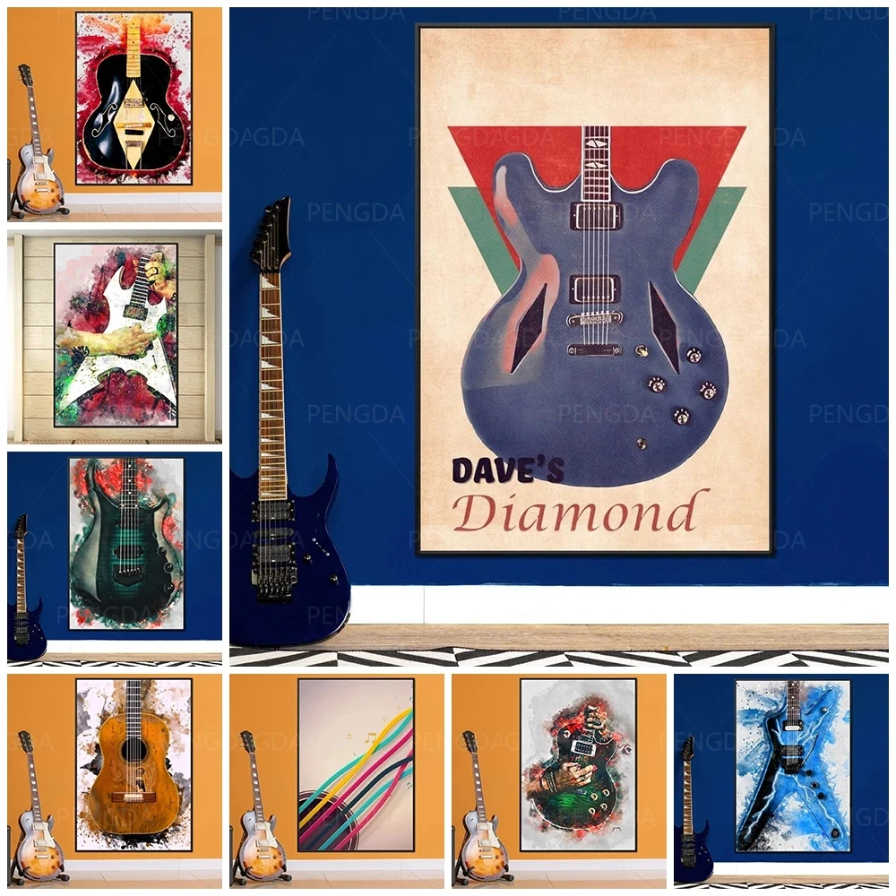 

Home Decor Modern Wall Art Musical Instrument Guitar Abstract Canvas Painting Modular Poster Print Pictures No Frame Living Room