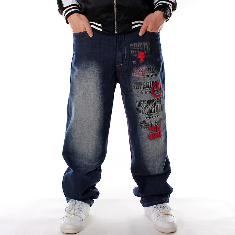 Letter embroidery Baggy Jeans Men Denim Pants Loose Streetwear Hip Hop Casual Skateboard Jeans Pants for Men Plus Size Trousers