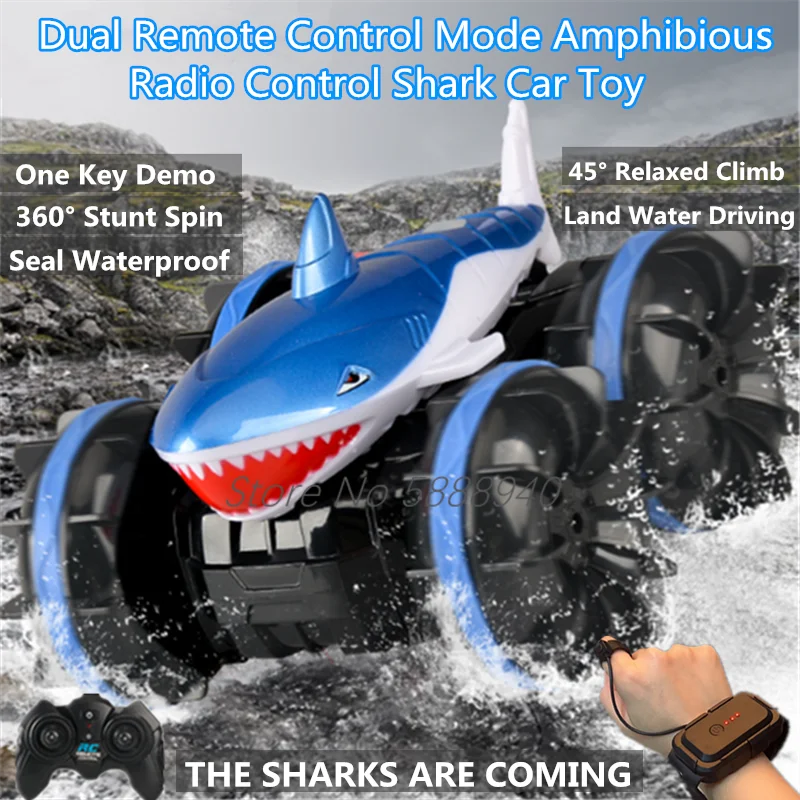 

Gesture Sensing Water&Land Amphibious RC Car 2.4G 360° Stunt Spin 45° Climb One Key Demo Seal Waterproof Radio Control Shark Car