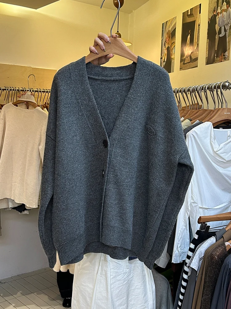 Dongdaemun Женская одежда 2024 новый ленивый свободный вязаный кардиган женский