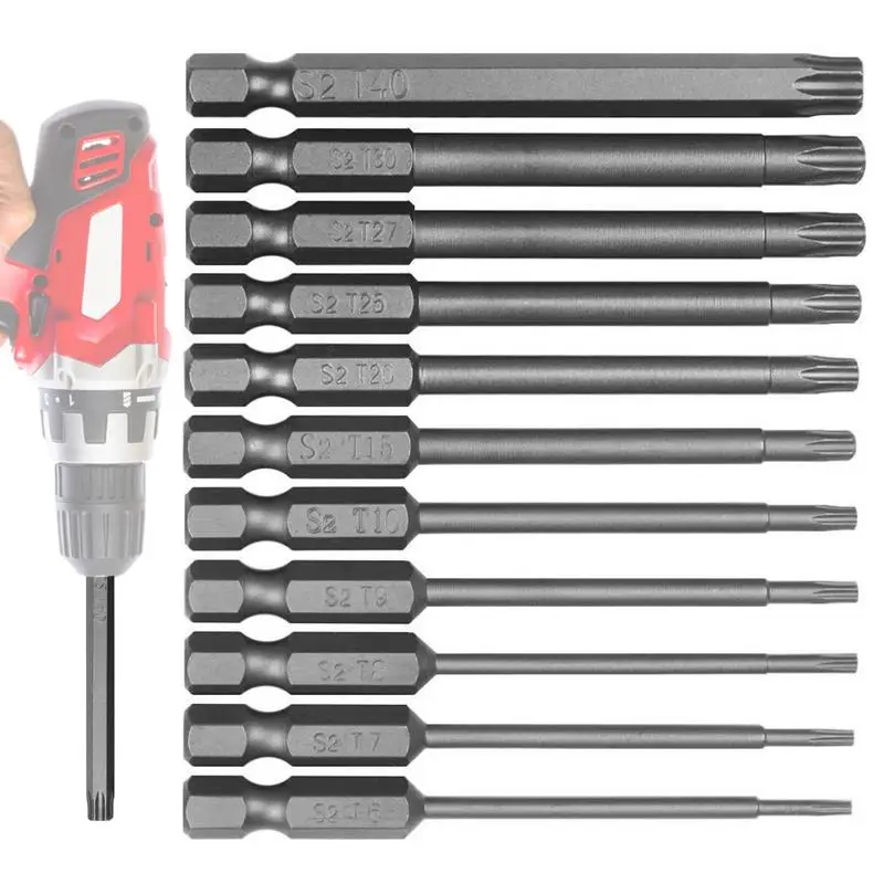 

11Pcs Torx Bit Set Magnetic Tamper Resistant Star Bits Screwdriver Wrench Drill Bit Set