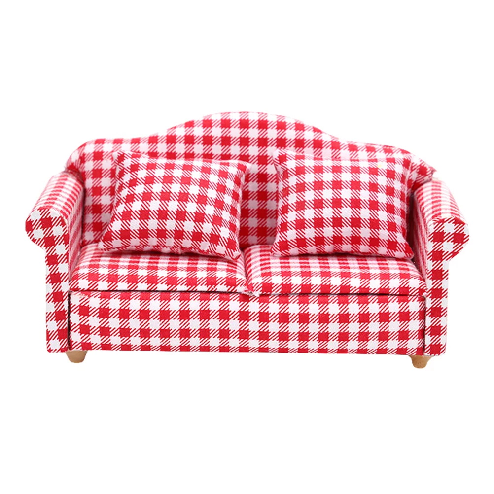 

1 Set Mini Living Room Plaid Sofa Model Adornment Mini Furniture Ornament