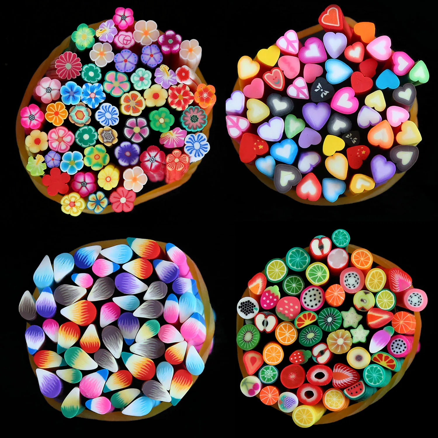 

100PCS 3D DIY Cuttable Heart/Water Drop/Flower/Fruit Slices Slime Putty Crystal Clay Filler Stick Nails Art Plasticine Rod Toy