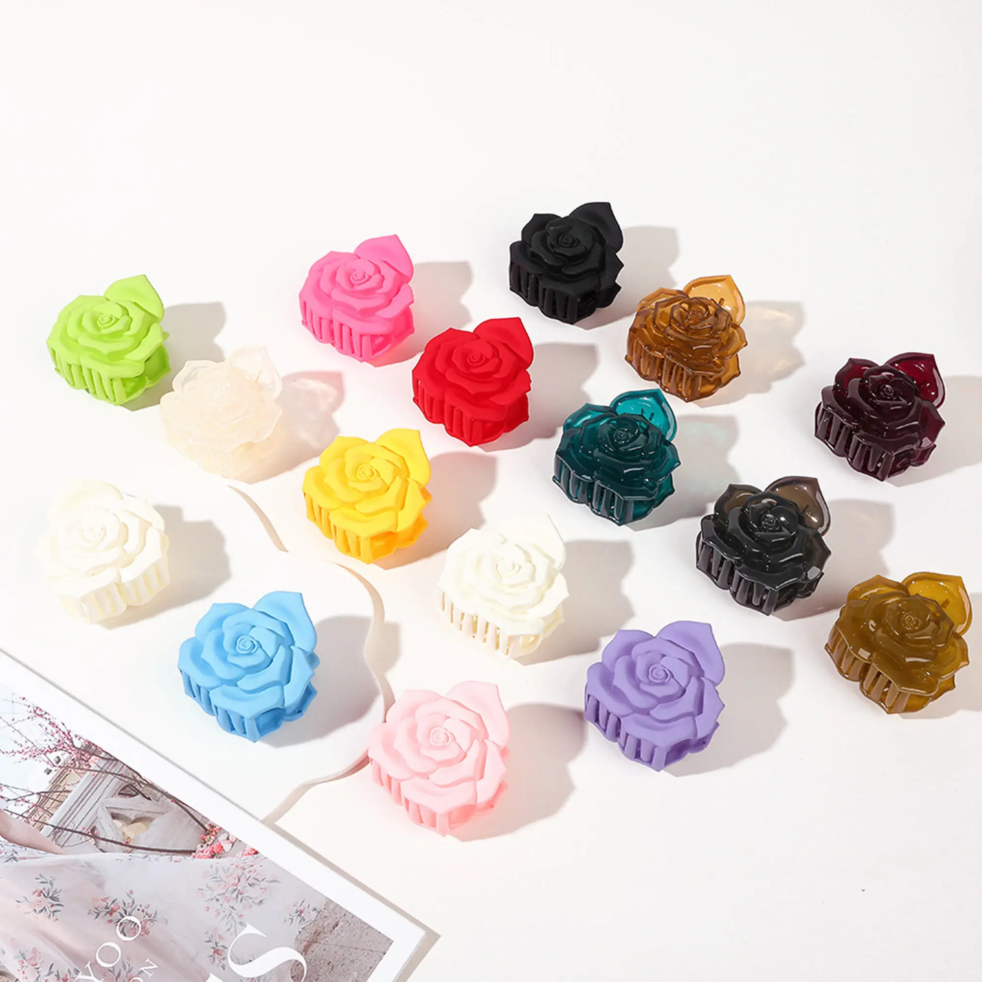 2pcs/lot 6cm acrylic material Rose Flower Hairpin multi-color trumpet Updo Hair grab diy hair accessories
