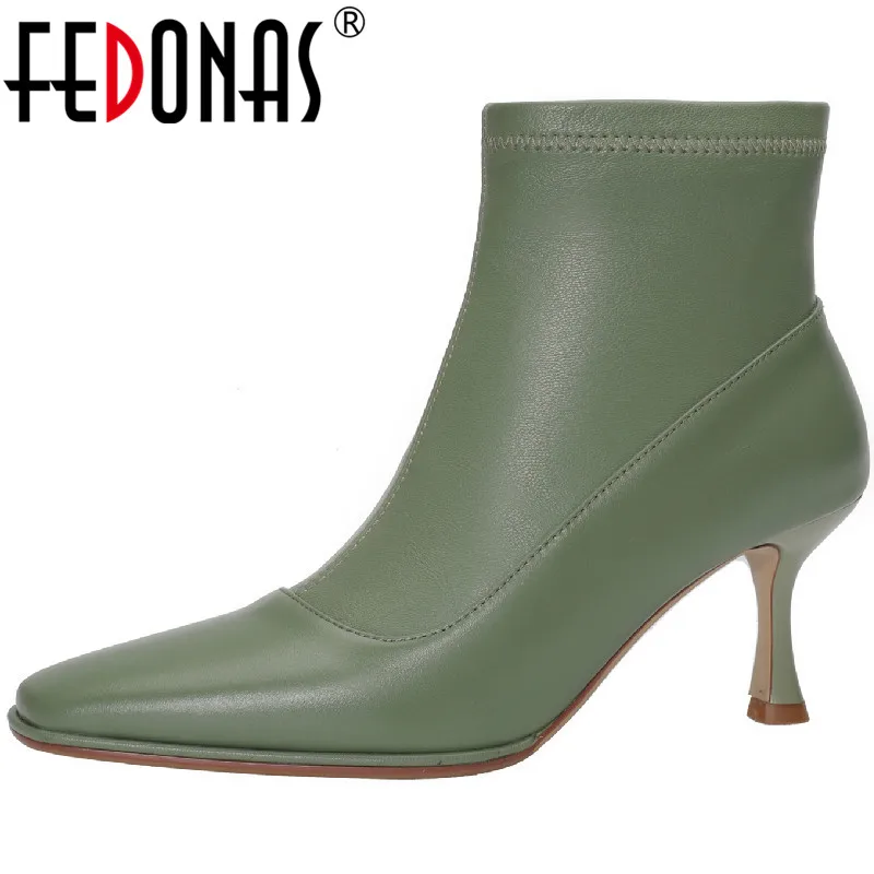 

FEDONAS Pointed Toe Thin High Heels Women Ankle Boots Autumn Winter Office Lady Mature Sexy Classic Genuine Leather Shoes Woman