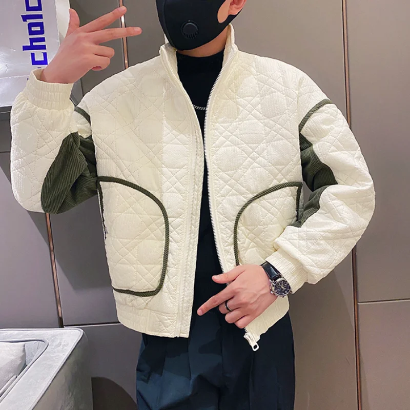 2022 Contrast Stitching Men Jackets Winter Thickened Warm Stand Collar Overcoat Windproof Casual Puffer Parkas Streetwear Coats