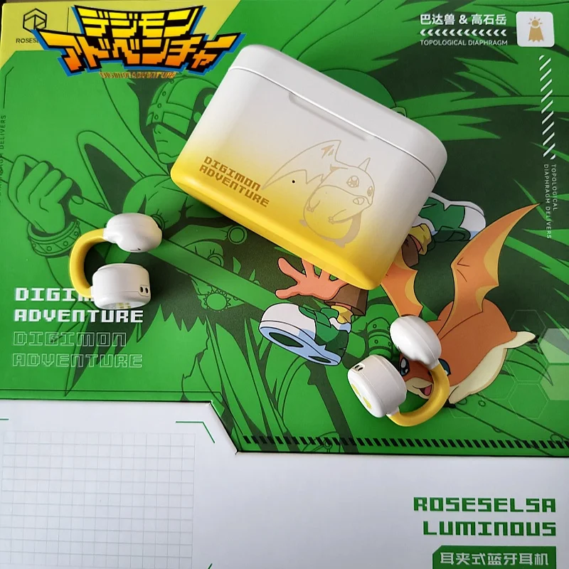 Фото Беспроводные Bluetooth-наушники Digimon Adventure Ear Clip: Агумон и Тейлмон – Хит продаж! Наушники для спорта, бега, тренировок на открытом воздухе. Отличный подарок. №1