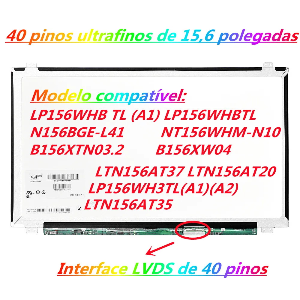 

15.6 Inch Slim LedScreen 40 Pin B156XW04 V.5 V6 LP156WHB TLA1 LP156WH3 TLS1 N156BGE-L31 L41 LTN156AT20 N30