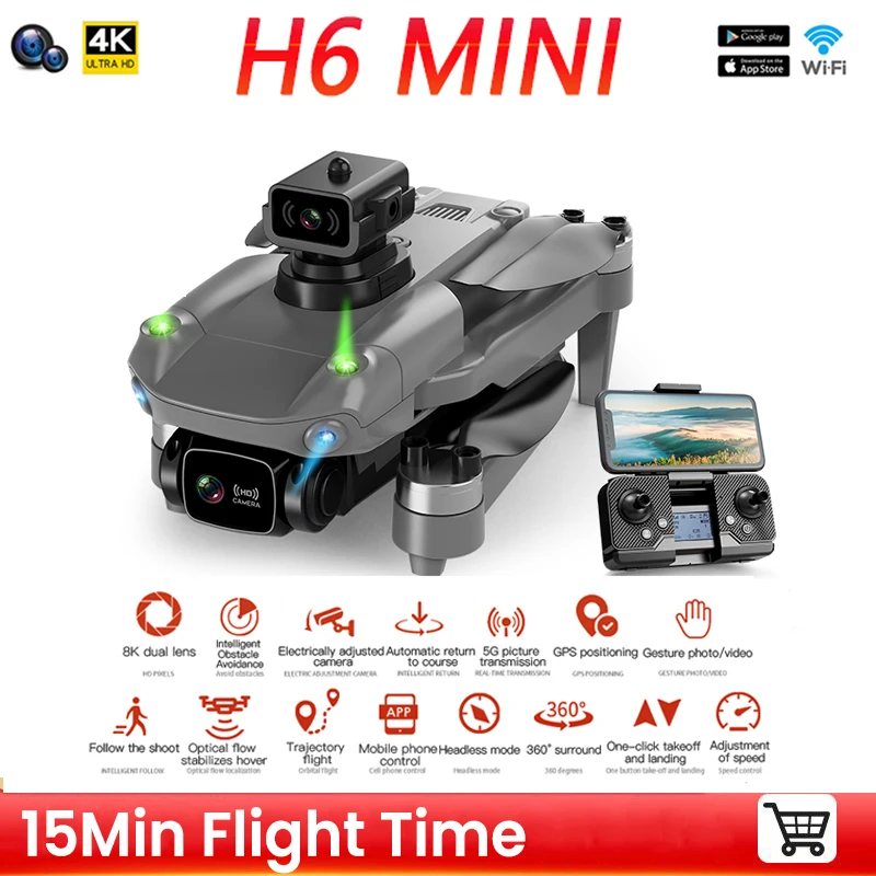 

Квадрокоптер H6 складной с GPS и двойной камерой, 2000 м